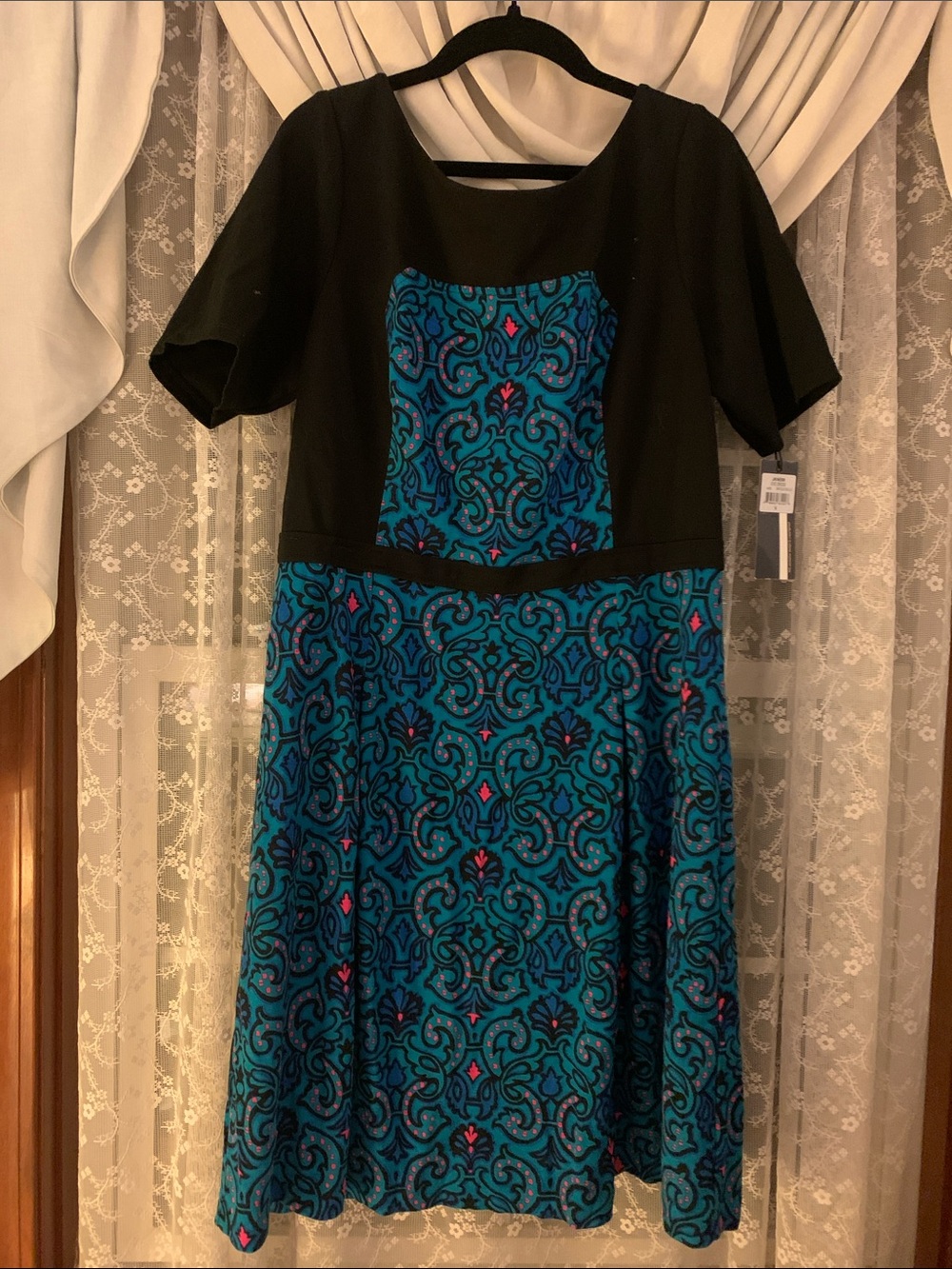 Tracy Reese Black and Blue Patterned Dress